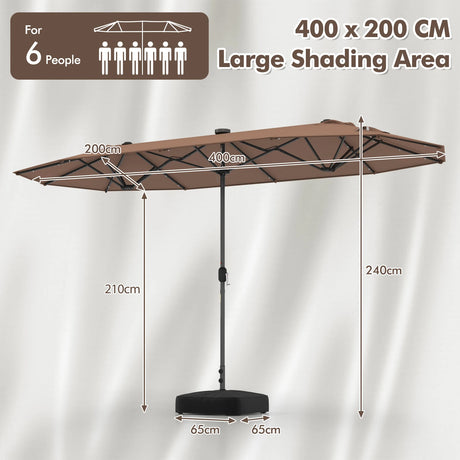 13FT Double-sided Patio Umbrella with Solar Lights for Garden Pool Backyard-Coffee
