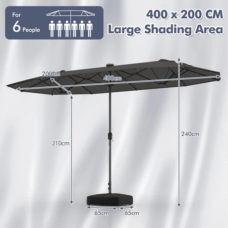 13FT Double-sided Patio Umbrella with Solar Lights for Garden Pool Backyard-Gray