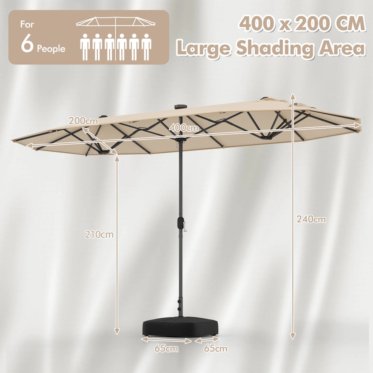 13FT Double-sided Patio Umbrella with Solar Lights for Garden Pool Backyard-Beige