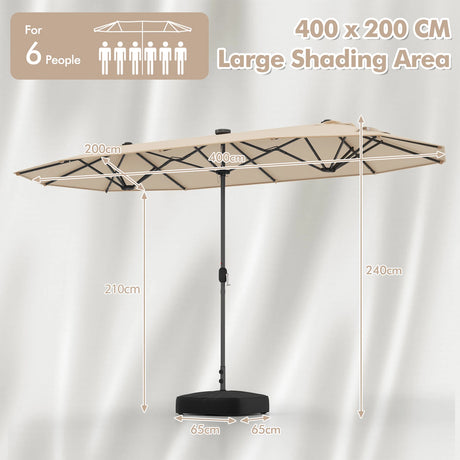 13FT Double-sided Patio Umbrella with Solar Lights for Garden Pool Backyard-Beige