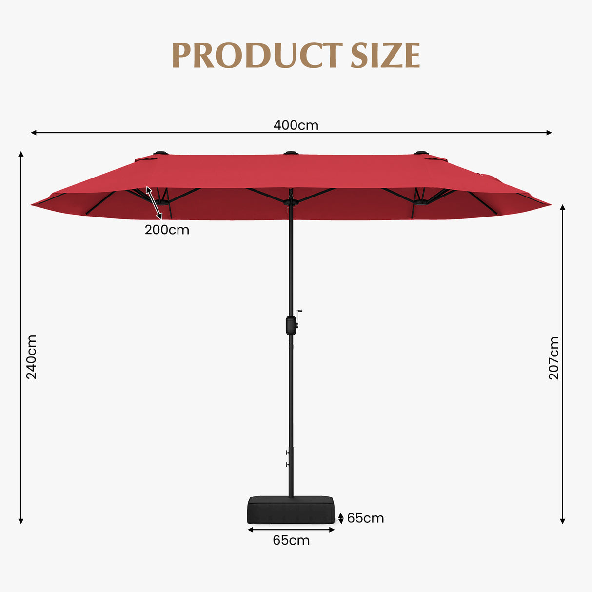 13 Feet Double-Sided Patio Twin Table Umbrella with Crank Handle-Wine
