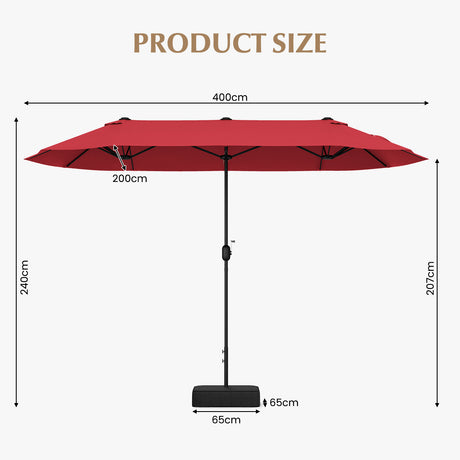 13 Feet Double-Sided Patio Twin Table Umbrella with Crank Handle-Wine