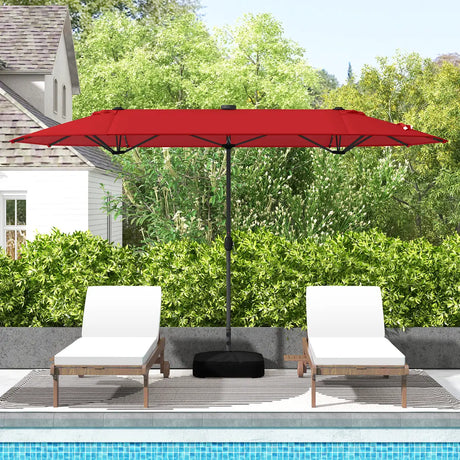 13FT Double-sided Patio Umbrella with Solar Lights for Garden Pool Backyard-Red