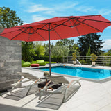 450cm Double-Sided Patio Umbrella with Solar Lights -Wine