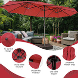 450cm Double-Sided Patio Umbrella with Solar Lights -Wine