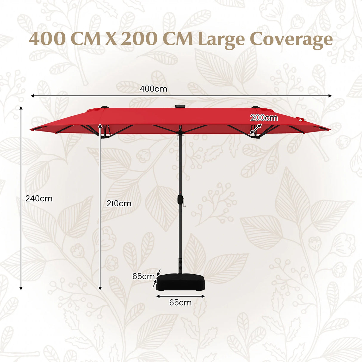 13FT Double-sided Patio Umbrella with Solar Lights for Garden Pool Backyard-Red