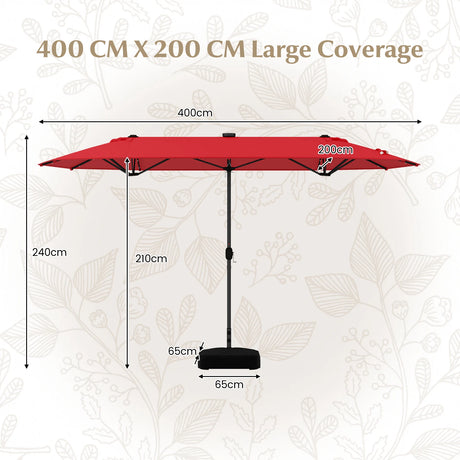 13FT Double-sided Patio Umbrella with Solar Lights for Garden Pool Backyard-Red