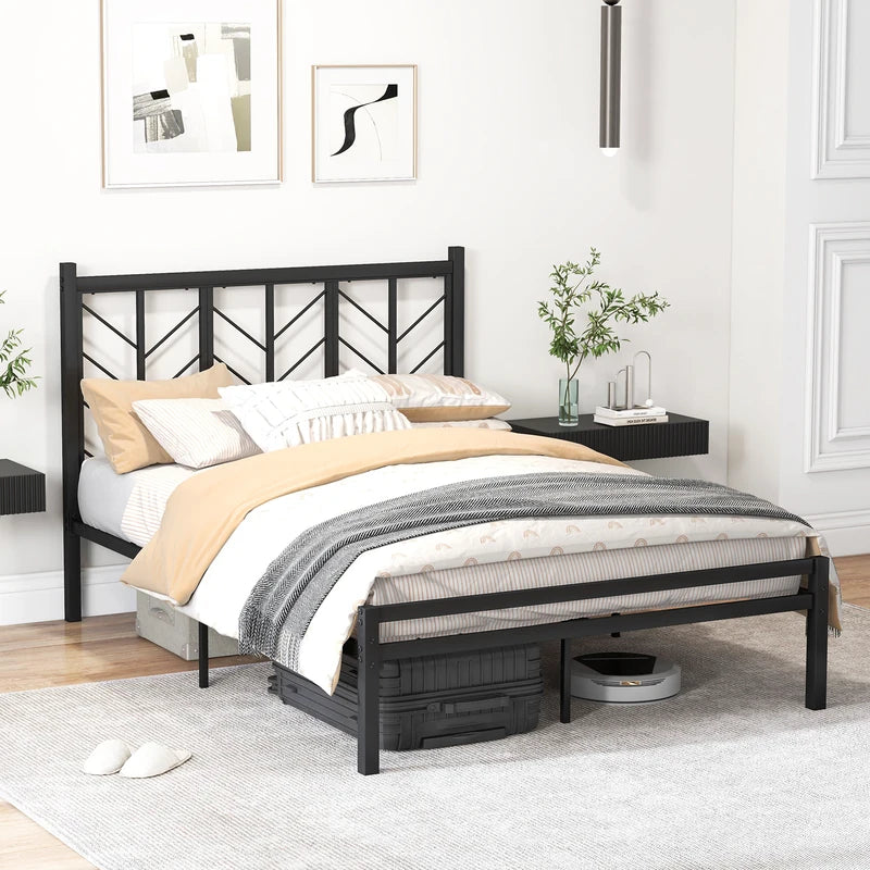 Full Size Platform Bed with Headboard and Metal Frame-Full Size
