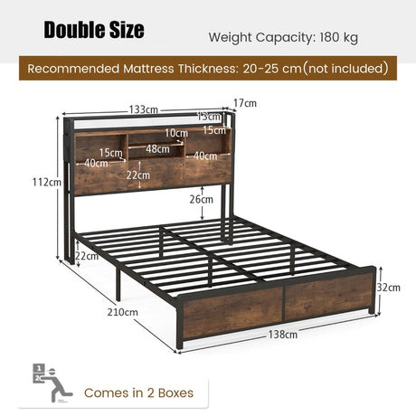 Queen/King Size Platform Bed with Bookcase Headboard and Charging Station-Queen size
