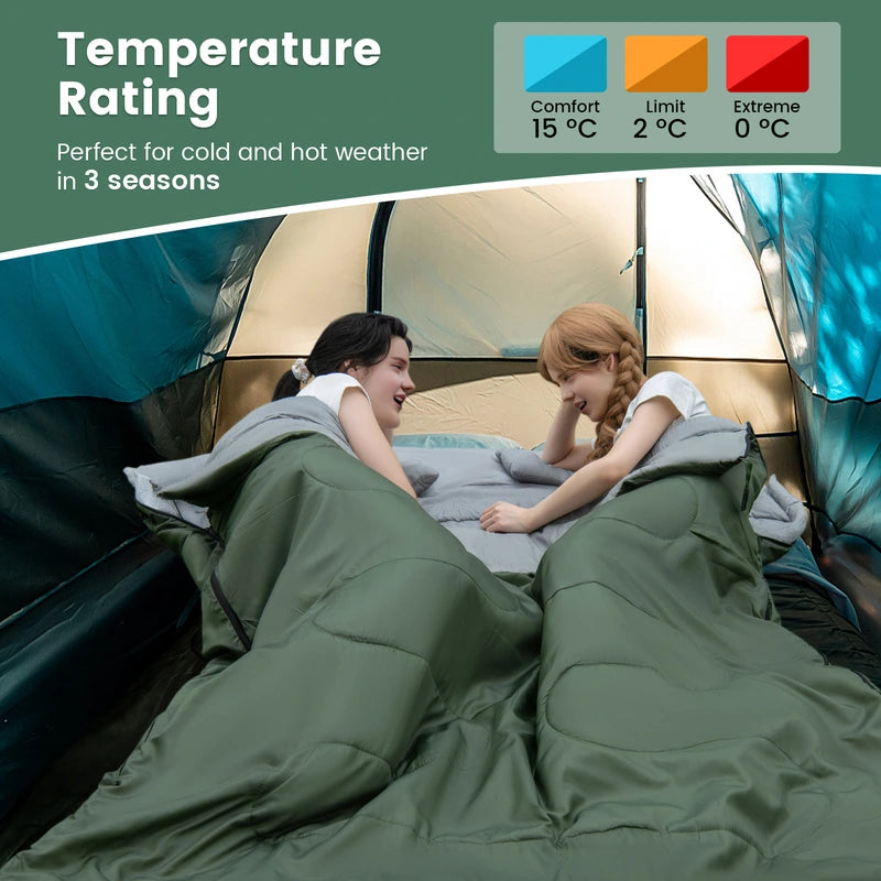 Double Sleeping Bag Extra Large Waterproof with Carrying Bag-Green