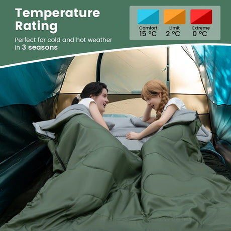Double Sleeping Bag Extra Large Waterproof with Carrying Bag-Green