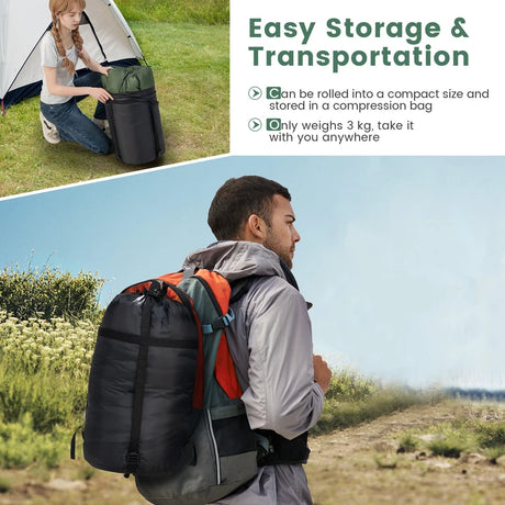 Double Sleeping Bag Extra Large Waterproof with Carrying Bag-Green