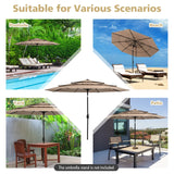 3 Meter Double Vented Outdoor Umbrella with Push Button Tilt and Manual Crank-Coffee