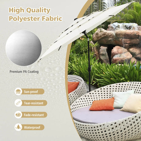 3 Meter Double Vented Outdoor Umbrella with Push Button Tilt and Manual Crank-Beige