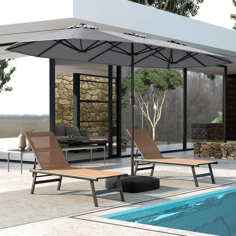 Extra Large Double-Sided Patio Umbrella Twin with Fillable Base and Crank Handle-Grey
