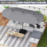 Extra Large Double-Sided Patio Umbrella Twin with Fillable Base and Crank Handle-Grey
