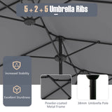 Extra Large Double-Sided Patio Umbrella Twin with Fillable Base and Crank Handle-Grey