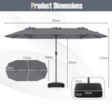 Extra Large Double-Sided Patio Umbrella Twin with Fillable Base and Crank Handle-Grey