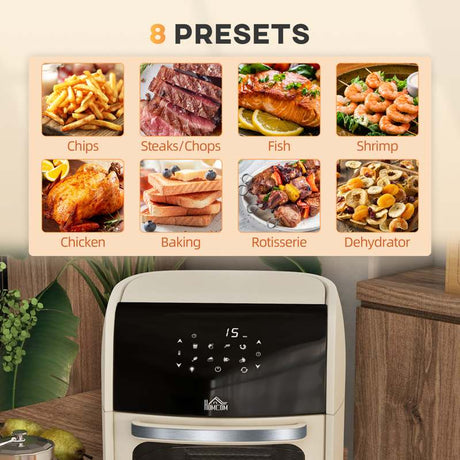 HOMCOM Digital Air Fryer with 8 Preset Modes, Rapid Air Circulation, 12L Air Fryer Oven with Memory Function, 1800W, Cream