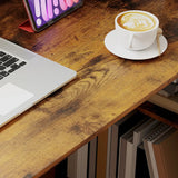 HOMCOM 120cm Computer Desk, Wooden PC Laptop Table with 6-Tier Storage Bookshelves, Home Office Working Study Desk, Writing Workstation, Rustic Brown Wood-Effect