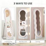 HOMCOM Wavy Velvet-Feel Full Length Mirror - Pink