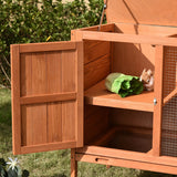 PawHut Wooden Guinea Pigs Hutches Elevated Pet Bunny House with Slide-Out Tray Openable Roof