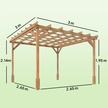 Outsunny 3 x 3 m Wooden Pergola Kit, Decorative Garden Gazebo Shelter with Stable Structure for Climbing Vines, Dark Brown
