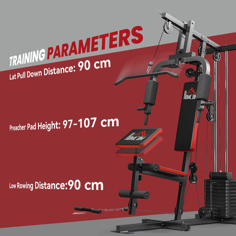 HOMCOM Multigym Station, with 66KG Weight Stack, for Strength Training - Red & Black