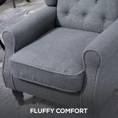 HOMCOM Wingback Accent Chair, Retro Upholstered Button Tufted Occasional Chair for Living Room and Bedroom, Grey