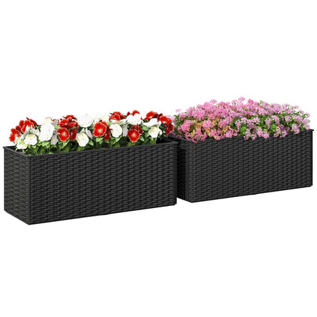 Outsunny Set of Two Rattan-Effect Planters - Black