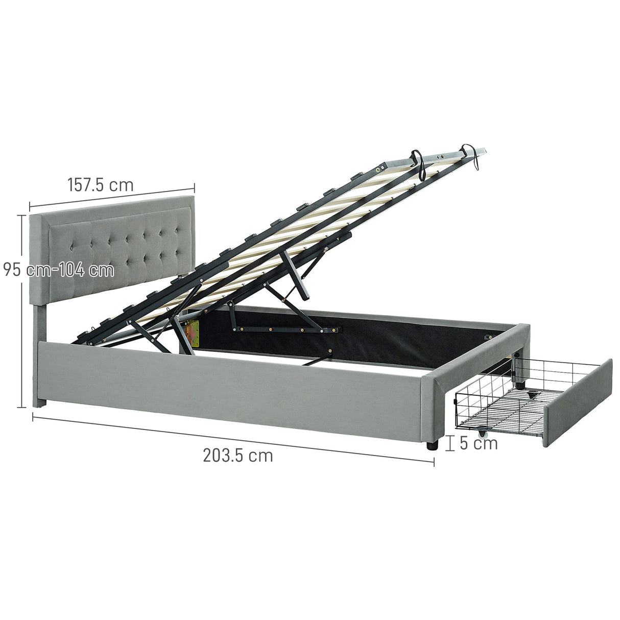 HOMCOM Double Size Ottoman Bed Frame 140W x 193.5D x 95Hcm with Front Drawer - Grey