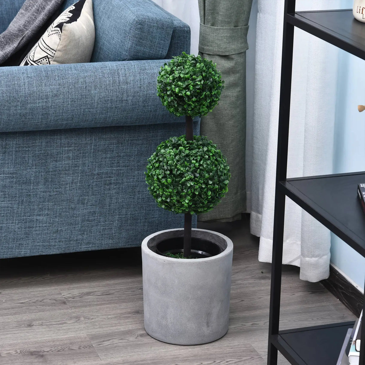 Outsunny Set of 2 Artificial Boxwood Ball Topiary Trees Potted Decorative Plant Indoor Dcor (67cm)