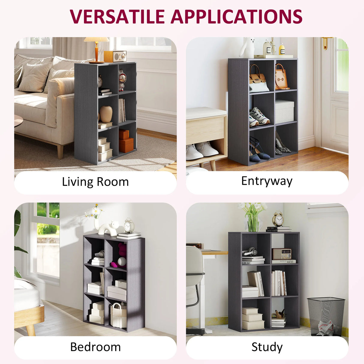 HOMCOM 6-Cube Bookshelf - Grey