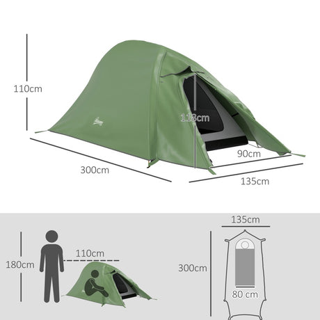 Outsunny Double Layer Camping Tent, 1-2 Man Backpacking Tent with Carry Bag, 2000mm Waterproof and Lightweight, Green