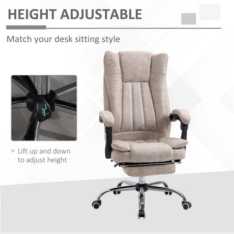 Vinsetto Home Office Chair Microfibre Desk Chair with Reclining Function Armrests Swivel Wheels Footrest Beige