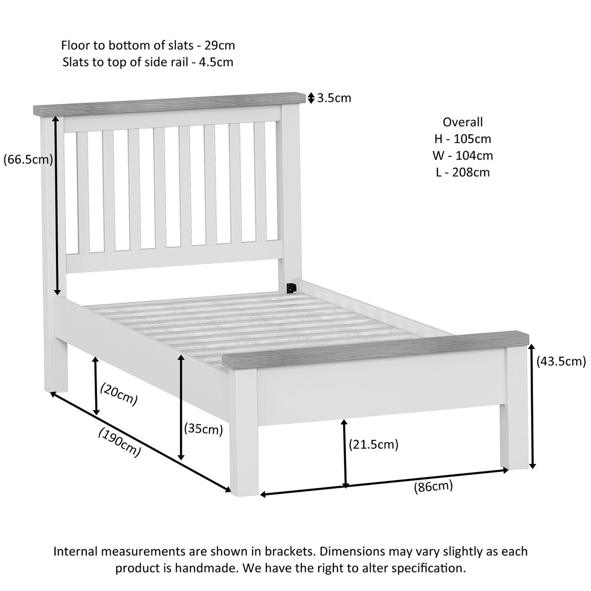 3' Slatted Bed with Top Cap (DPT044 - IVORY)