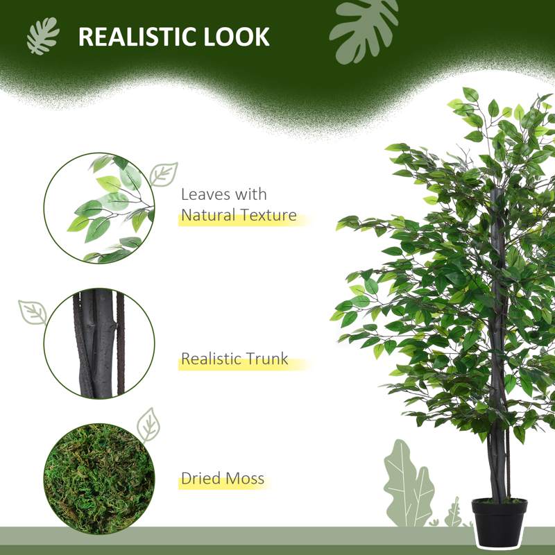 Outsunny 145cm Artificial Banyan Plant Faux Decorative Tree w/ Cement Pot Vibrant Greenery Shrubbery Indoor Outdoor Accessory