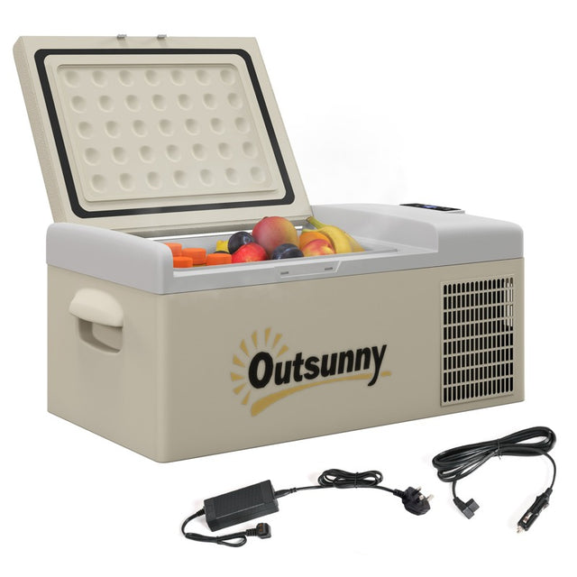 Outsunny 16L Portable Car Fridge, -20℃ to 10℃ Adjustable Temperature - Khaki/Grey