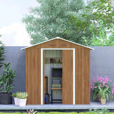 Outsunny 6.5 x 3.5ft Metal Garden Storage Shed - Brown Wood Effect