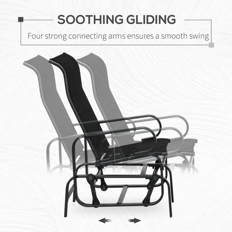 Outsunny Outdoor Gliding Rocking Chair with Sturdy Metal Frame Garden Comfortable Swing Chair, Black