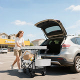 Outsunny Folding Trolley Cart Storage Wagon Beach Trailer 4 Wheels with Handle Overhead Canopy Cart Push Pull for Camping, Grey