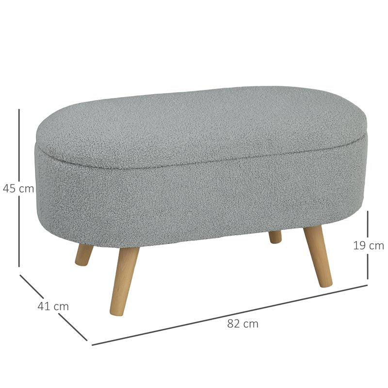 HOMCOM Teddy Fleece Storage Ottoman - Grey