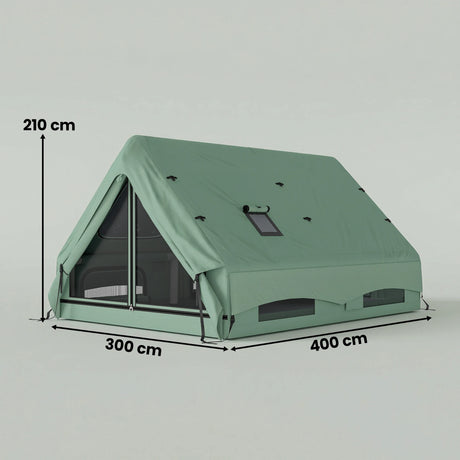Outsunny Inflatable Camping Tent, 4 Season Hot Tent 10000mm Waterproof with Chimney Opening, Sky Light and Air Pump, Green