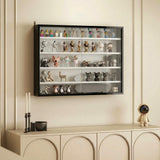 HOMCOM 5-Tier Wall Display Cabinet,  Wall Mounted Display Case w/ 4 Adjustable Shelves, Glass Doors, 60x80cm, Black and White