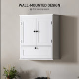 HOMCOM Bathroom Wall Cabinet with Adjustable Shelf and Recessed Doors, White
