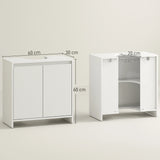 HOMCOM Under Sink Bathroom Cabinet, Freestanding Under Sink Cabinet with 2 Doors and Shelf for Basin without or with Pedestal, White