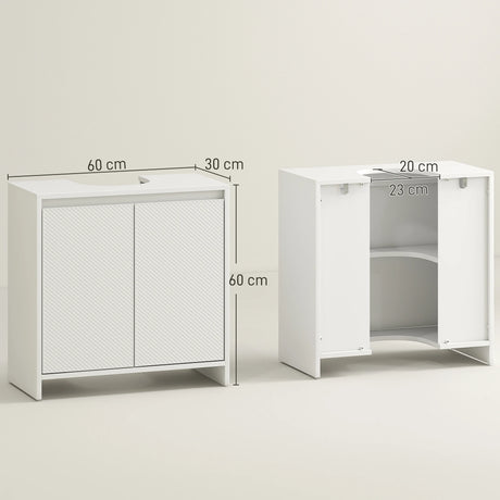HOMCOM Under Sink Bathroom Cabinet, Freestanding Under Sink Cabinet with 2 Doors and Shelf for Basin without or with Pedestal, White