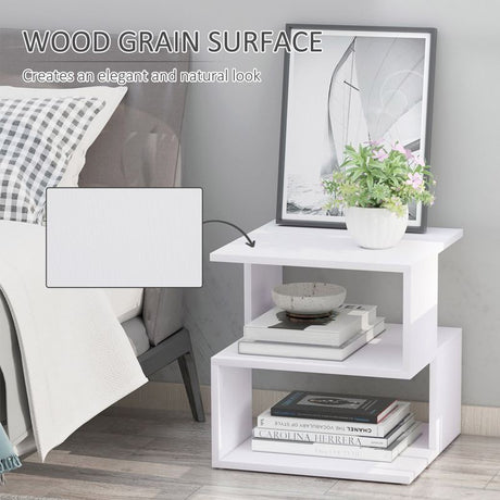 HOMCOM Side Table Square Coffee Table Modern End Table with 2 Tier Storage Shelves for Living Room, Bedroom, White