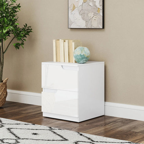 HOMCOM High Gloss Bedside Table Set of 2 - White