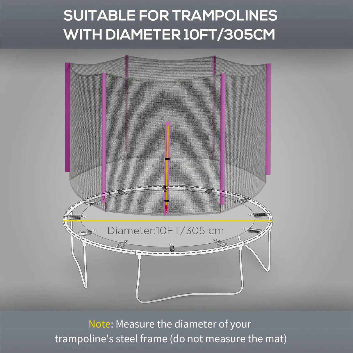 SPORTNOW 10ft Trampoline Net Replacement with 6 Plastic Pole Covers, Weather-Resistant Trampoline Netting Replacement with Zipped Entrance, Poles Not Included, Pink